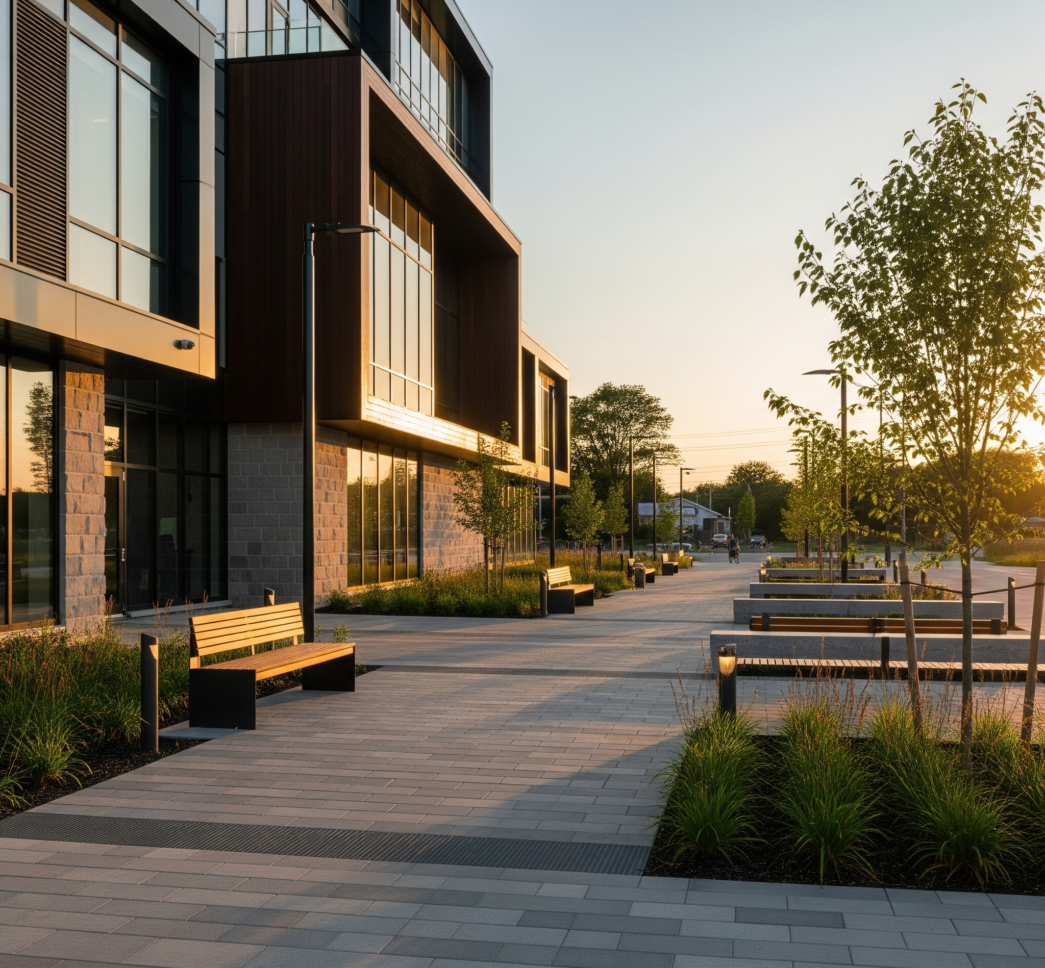 A wide, elegant interlock public plaza