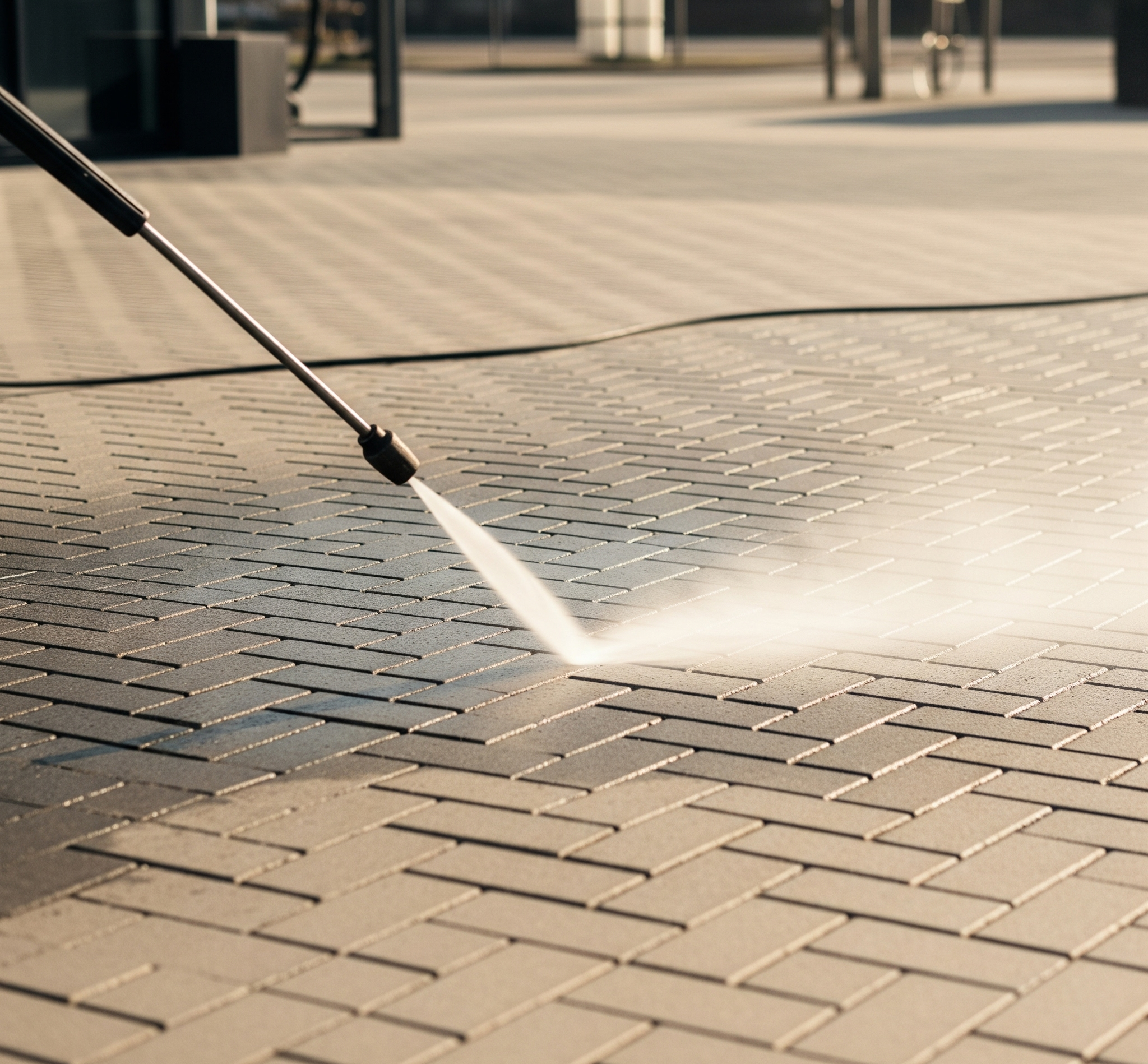 A commercial interlock surface being repaired to fix trip hazards