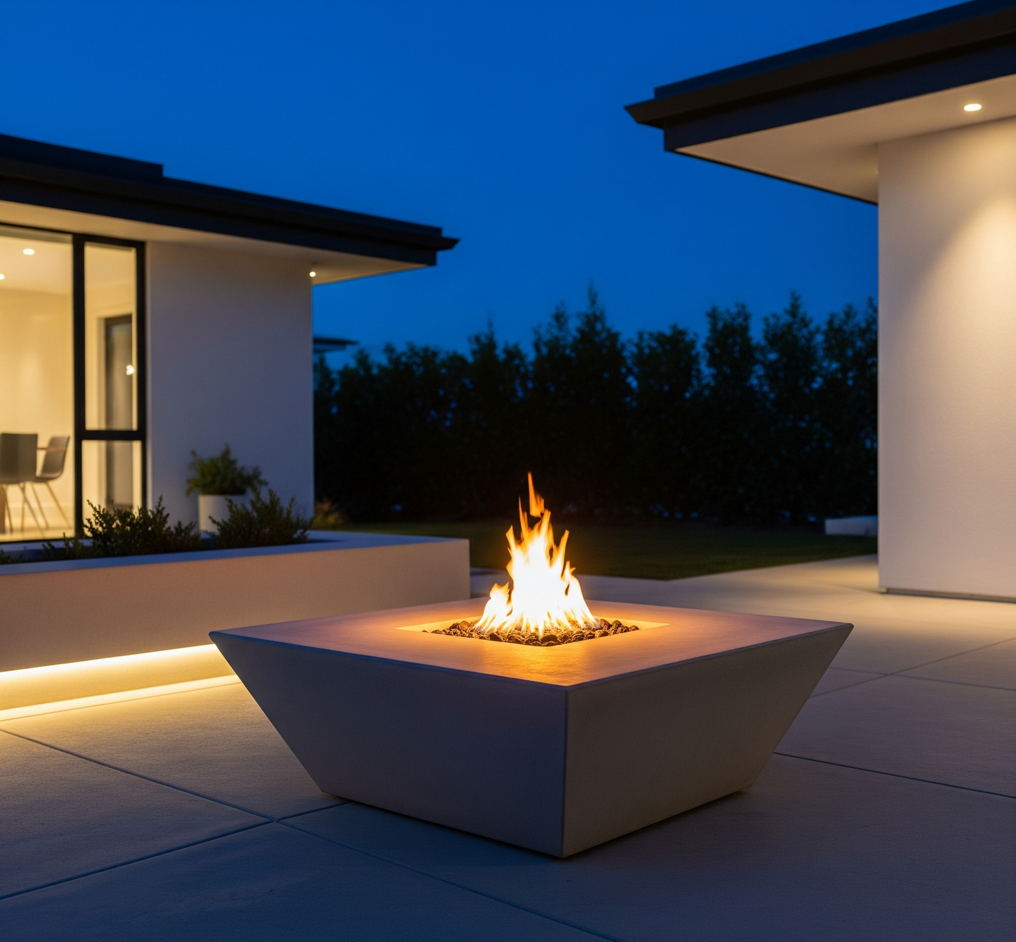 A sleek, modern concrete patio